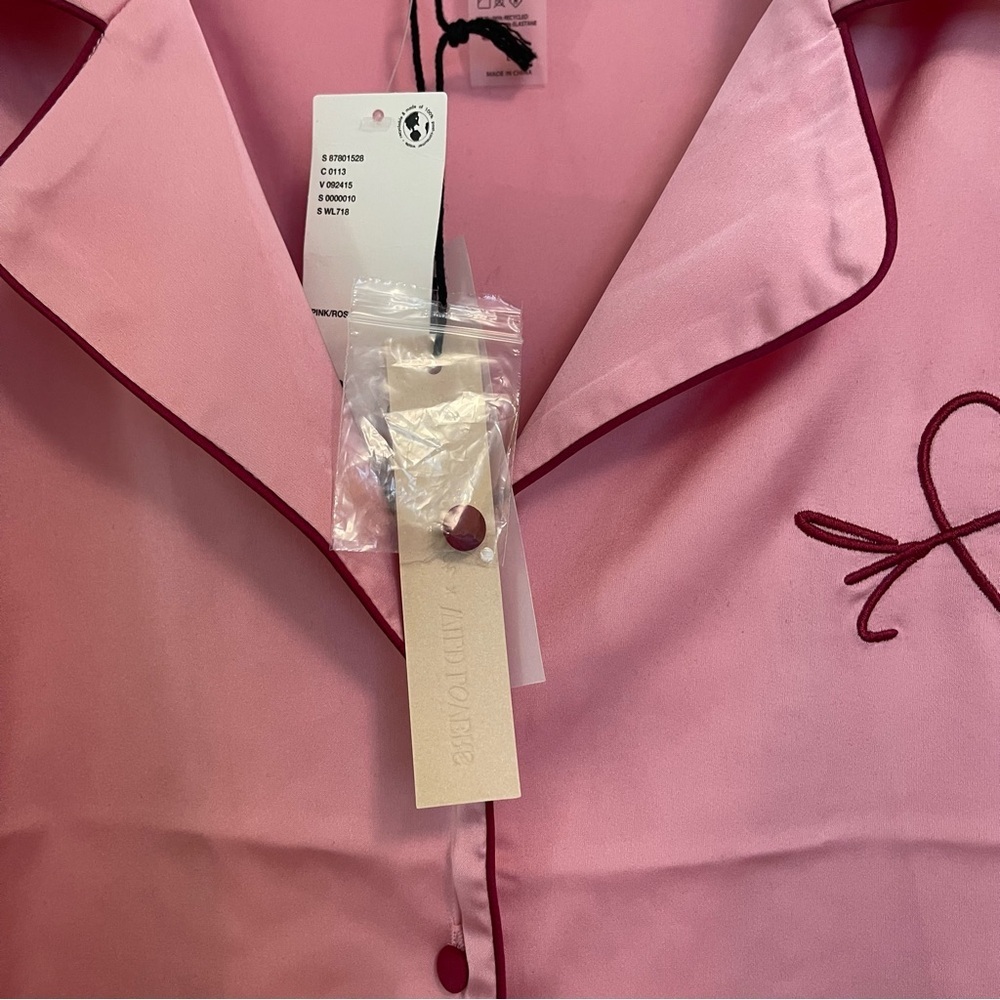 Out From Under x Wild Lovers Pink Pajama Shirt Button Down Heart Satin Large - Picture 10 of 14